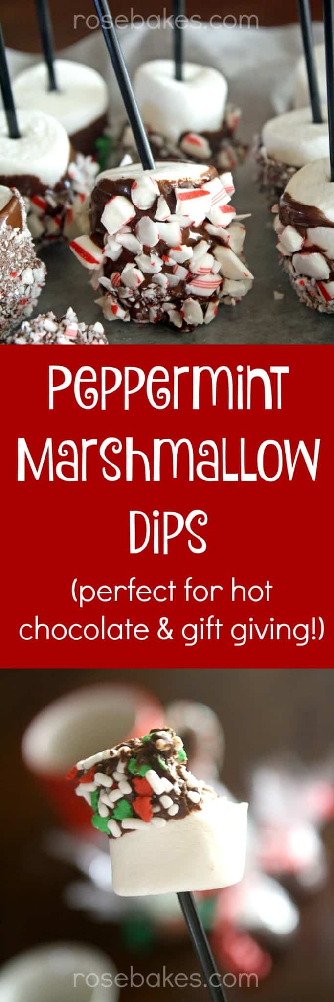 Peppermint Marshmallow Dips! These are perfect for dipping in hot chocolate, eating right off the stick, or wrapping up to give as a gift with a coffee mug & hot chocolate!