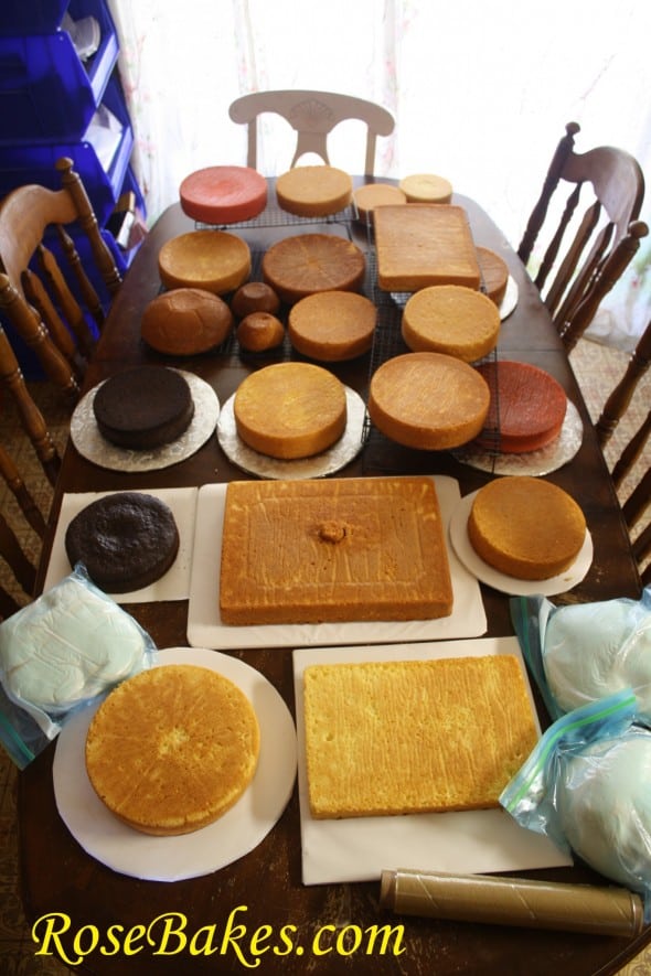 a picture of layers of baked cakes on a table
