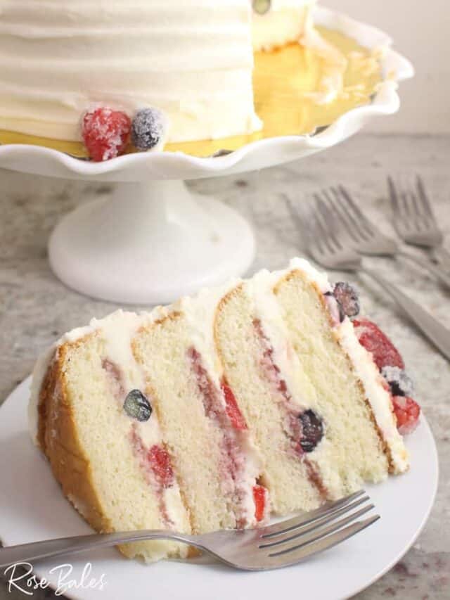 Slice of Berry Chantilly cake made with box mix