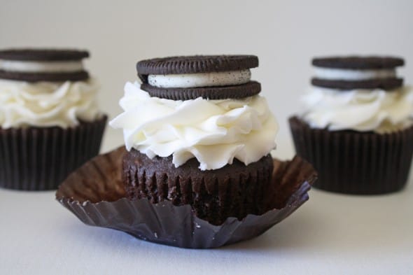 Dark Chocolate Cupcake with Oreo Cream Filling and Cream Cheese Frosting