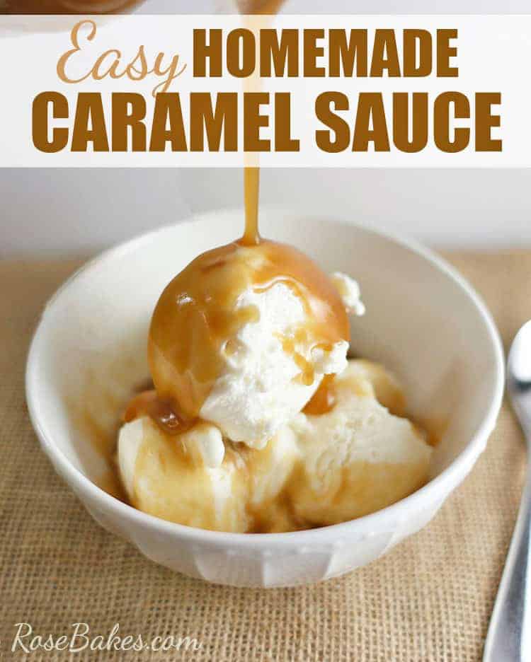 Caramel sauce being drizzled onto a bowl of ice cream.