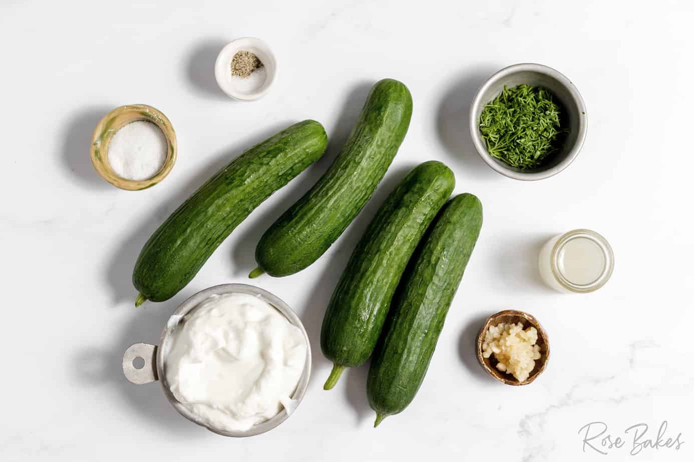 german cucumber salad ingredients including cucumbers sour cream and vinegar