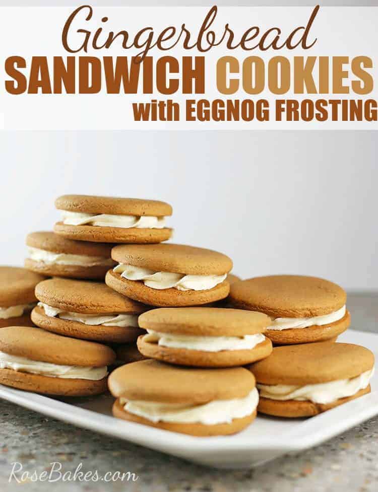 Stack of Gingerbread Sandwich Cookies with Eggnog Frosting