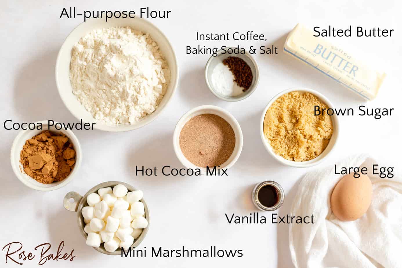 Hot Chocolate Cookies ingredients set out and measured 