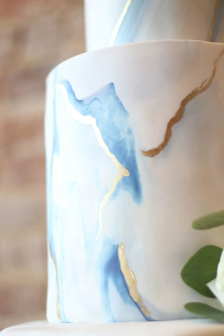 Marbled Navy, White and Gold on Wedding Cake