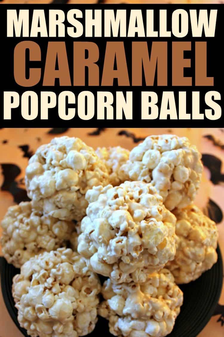 Marshmallow Caramel Popcorn Balls with Text