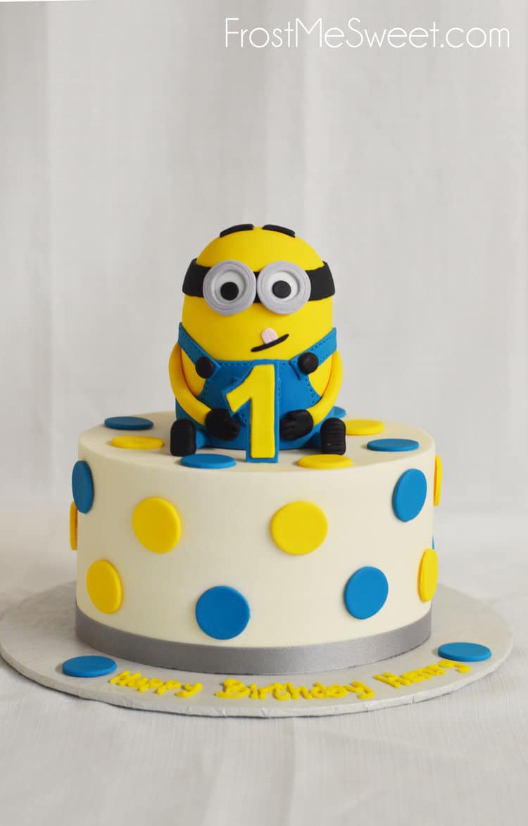 minion cake with polka dots