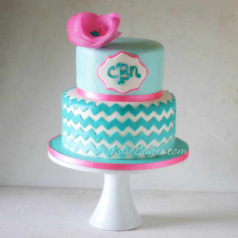 Ombre Chevron Cake for How to Stick Fondant Decorations to Cake tutorial