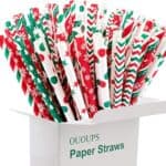 Red and Green Christmas paper Straws with multiple designs