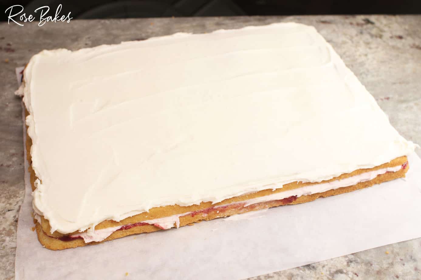 top layer of cake frosted