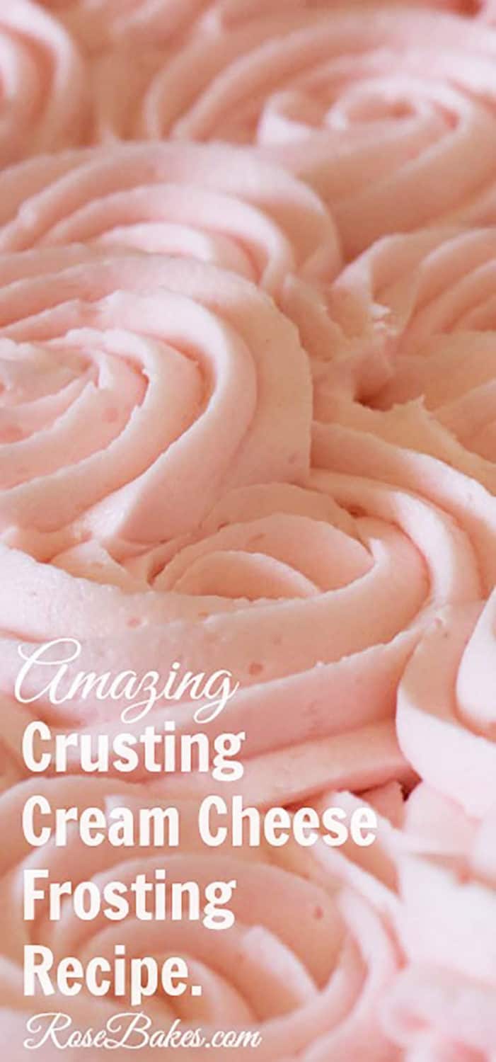 Pink Crusting Cream Cheese Buttercream Frosting piped in rosettes