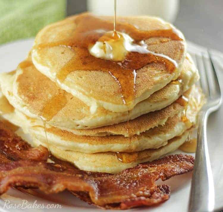 buttermilk pancakes with syrup and butter 