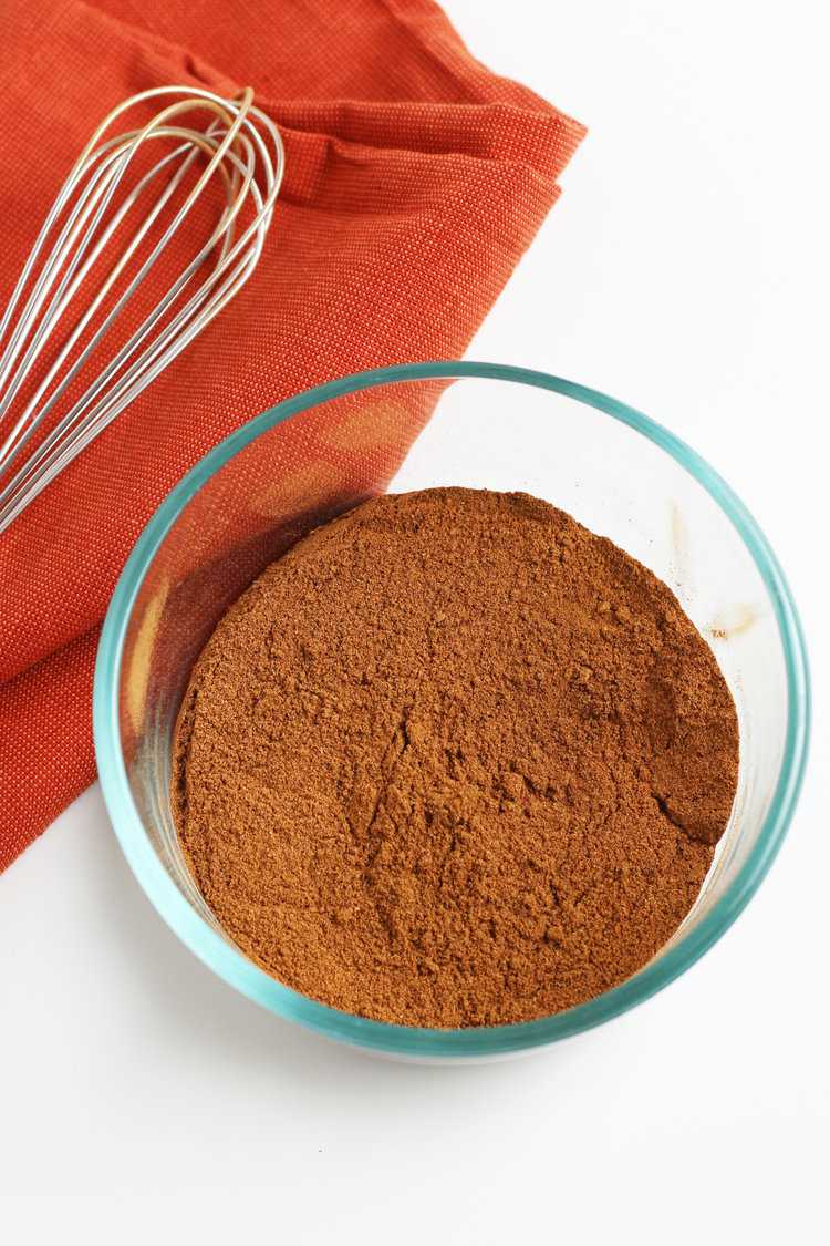 pumpkin pie spice ingredients in a small clear bowl whisked together