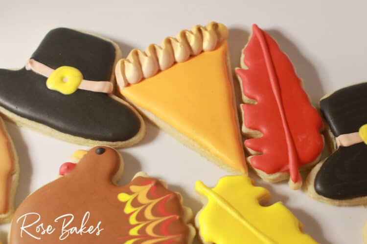 Platter of Thanksgiving decorated cookies