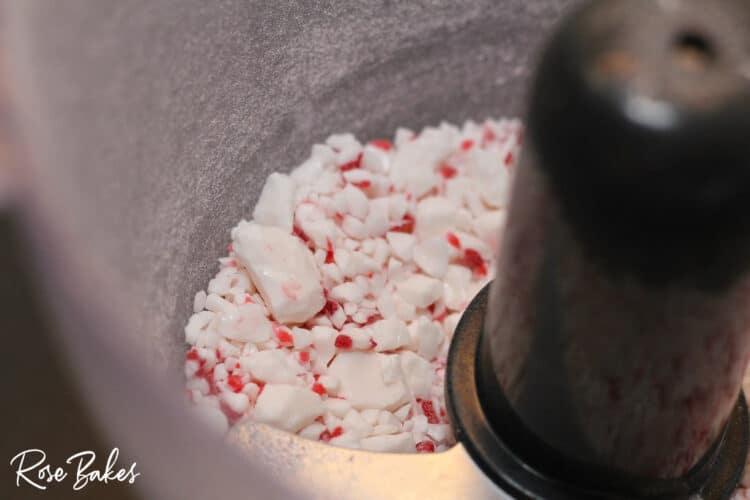 Crushed peppermint in food processor