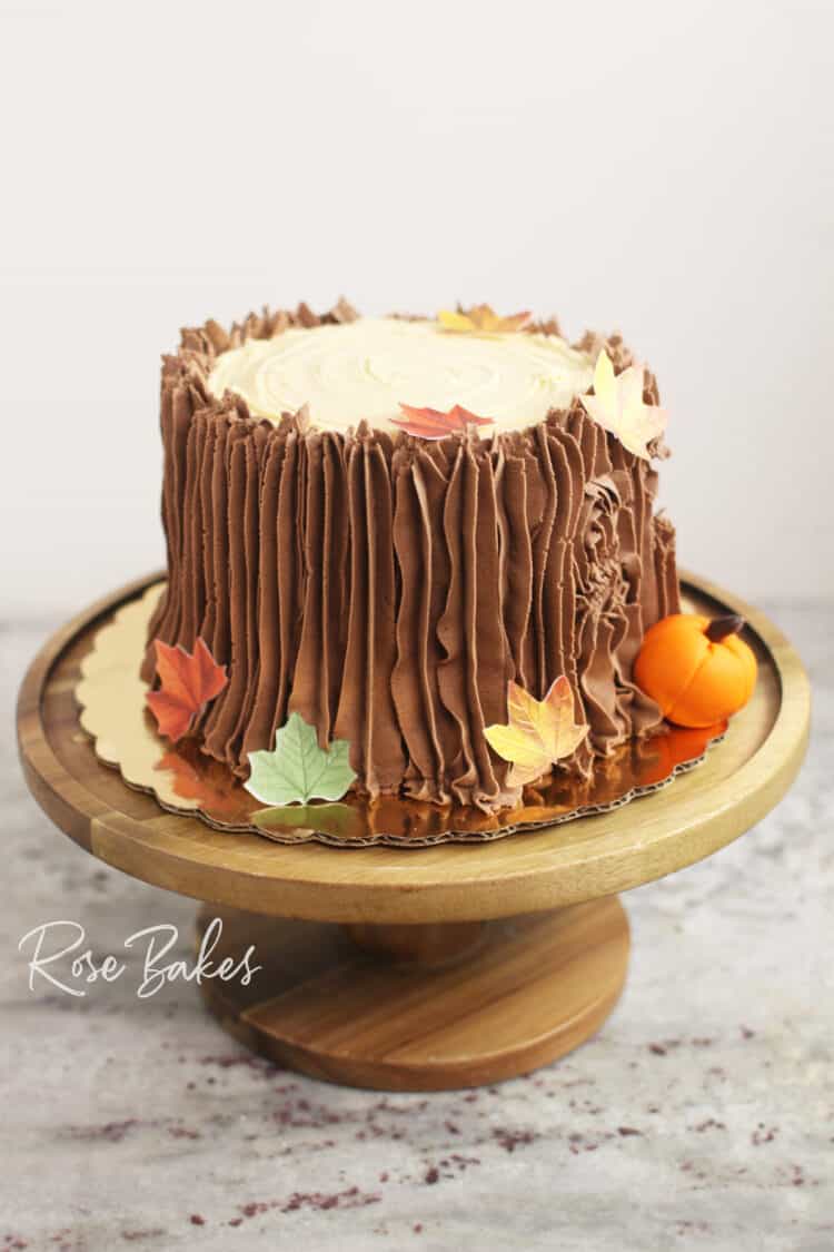 Fall Tree Stump Cake on Wooden Stand