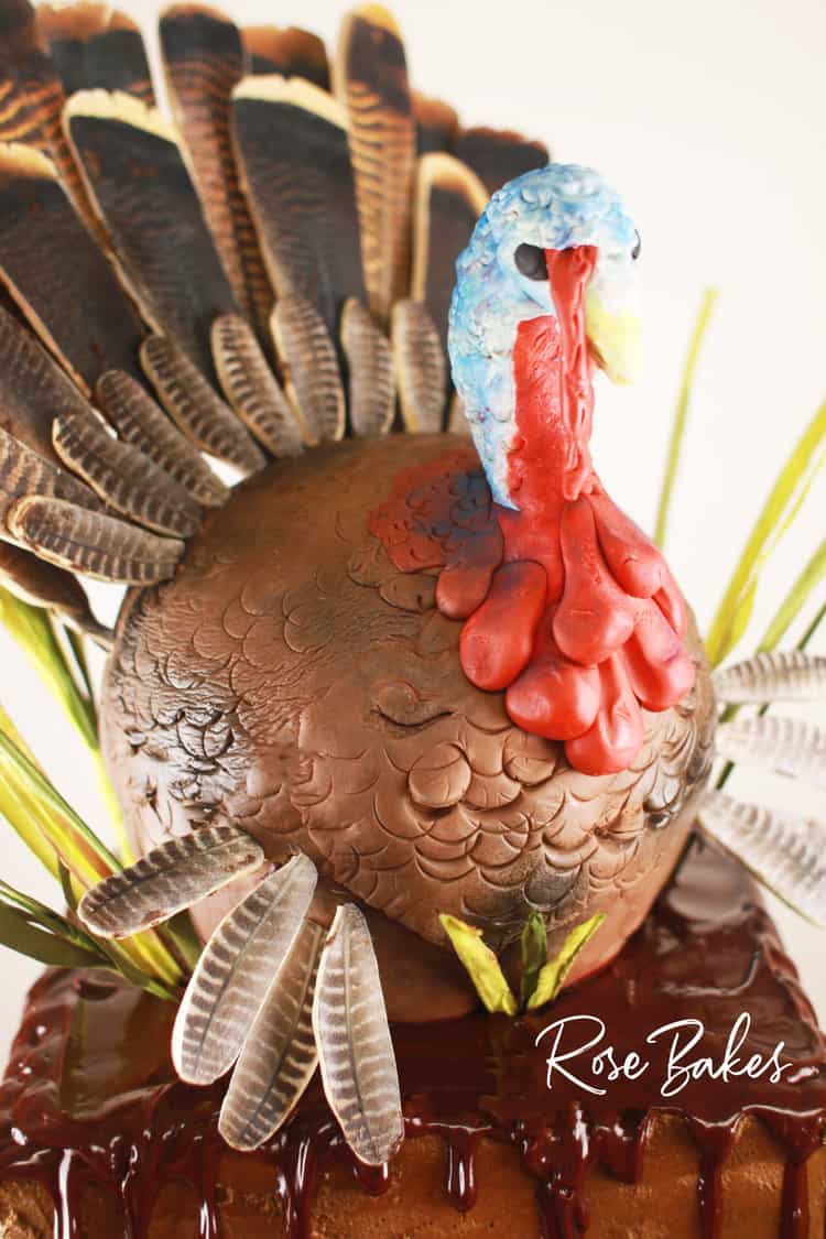 Close up of the turkey cake topper