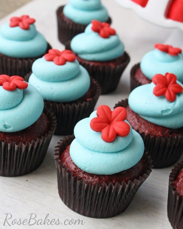 Turquoise and Red Raggedy Ann Cupcakes