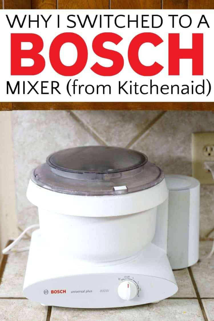 Bosch Mixer on Counter with Bosch Mixer vs Kitchenaid text