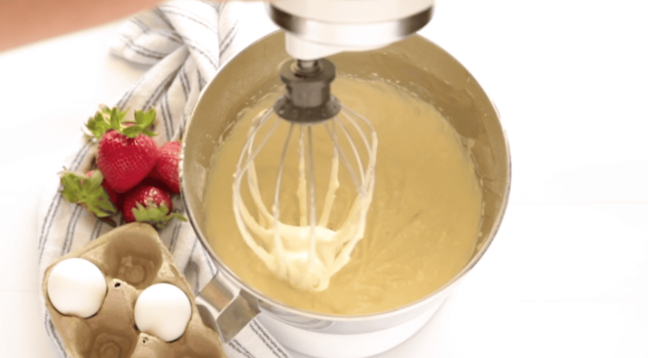 finished buttermilk pancake batter in a mixer