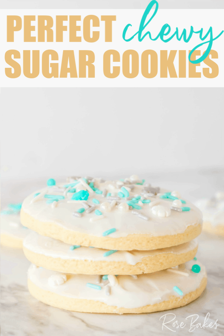 Perfect Sugar Cookies with royal icing and snowflake sprinkles made with self-rising flour