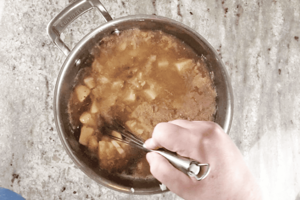 mixing up potato soup ingredients